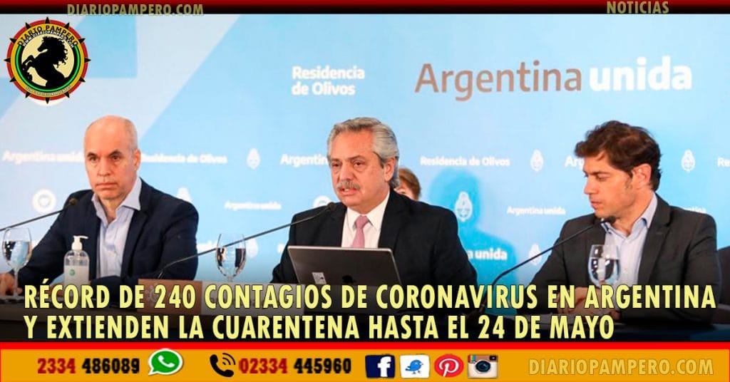 Récord de 240 contagios de coronavirus en Argentina y extienden la cuarentena hasta el 24 de mayo