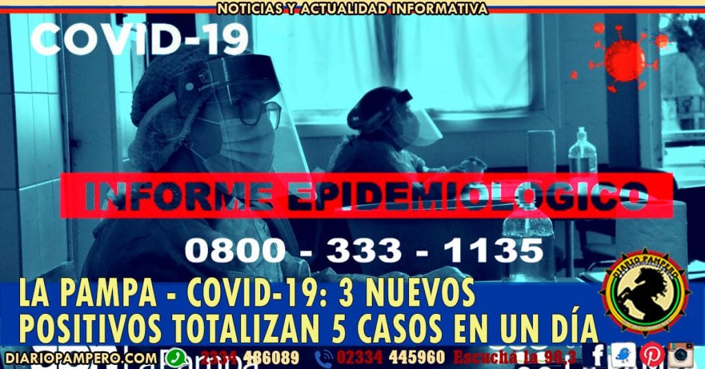 LA PAMPA – COVID-19: 3 nuevos positivos TOTALIZAN 5 CASOS EN UN DÍA
