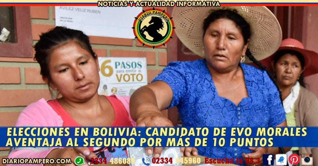 ELECCIONES EN BOLIVIA: candidato de Evo Morales aventaja al segundo por más de 10 puntos