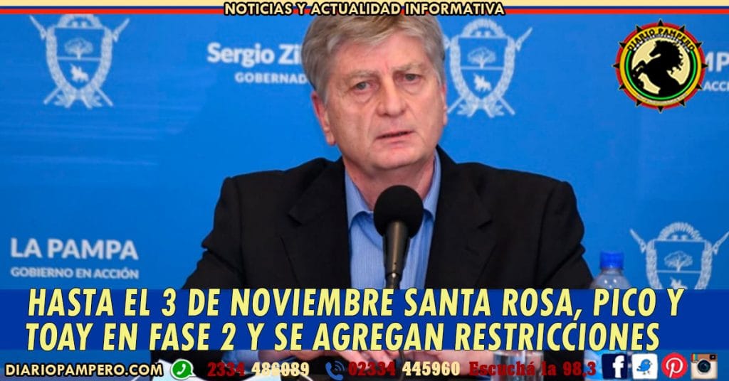 Hasta el 3 de noviembre Santa Rosa, Pico y Toay en Fase 2 y se agregan restricciones