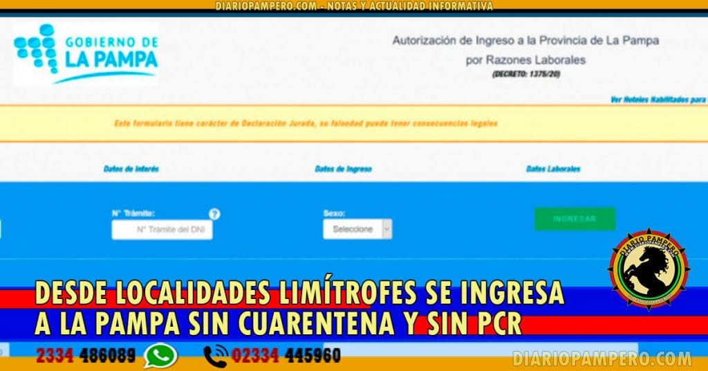 Desde localidades limítrofes se ingresa a La Pampa sin cuarentena y sin PCR