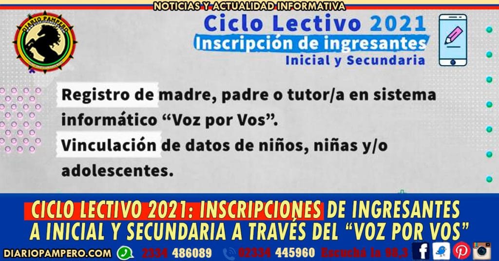 Ciclo Lectivo 2021: inscripciones de ingresantes a Inicial y Secundaria a través del “Voz por Vos”