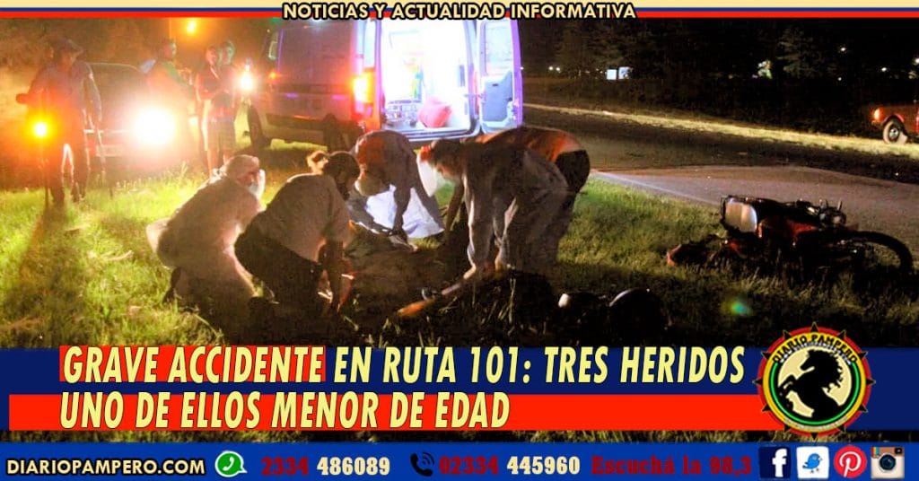 GRAVE ACCIDENTE EN RUTA 101: tres heridos uno de ellos menos de edad