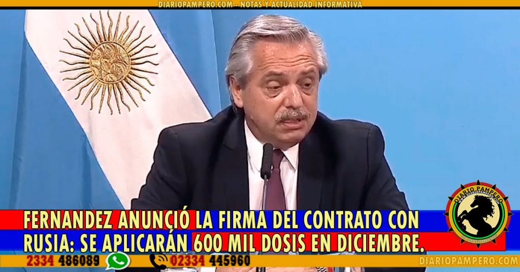 Fernandez anunció la firma del contrato con Rusia: se aplicarán 600 mil dosis en diciembre.