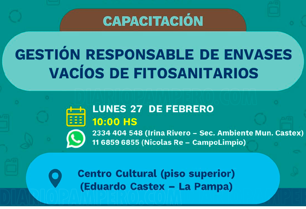 La Municipalidad de Eduardo Castex y “Campo Limpio” ofrecen curso gratuito de Gestión de Envases Fitosanitarios