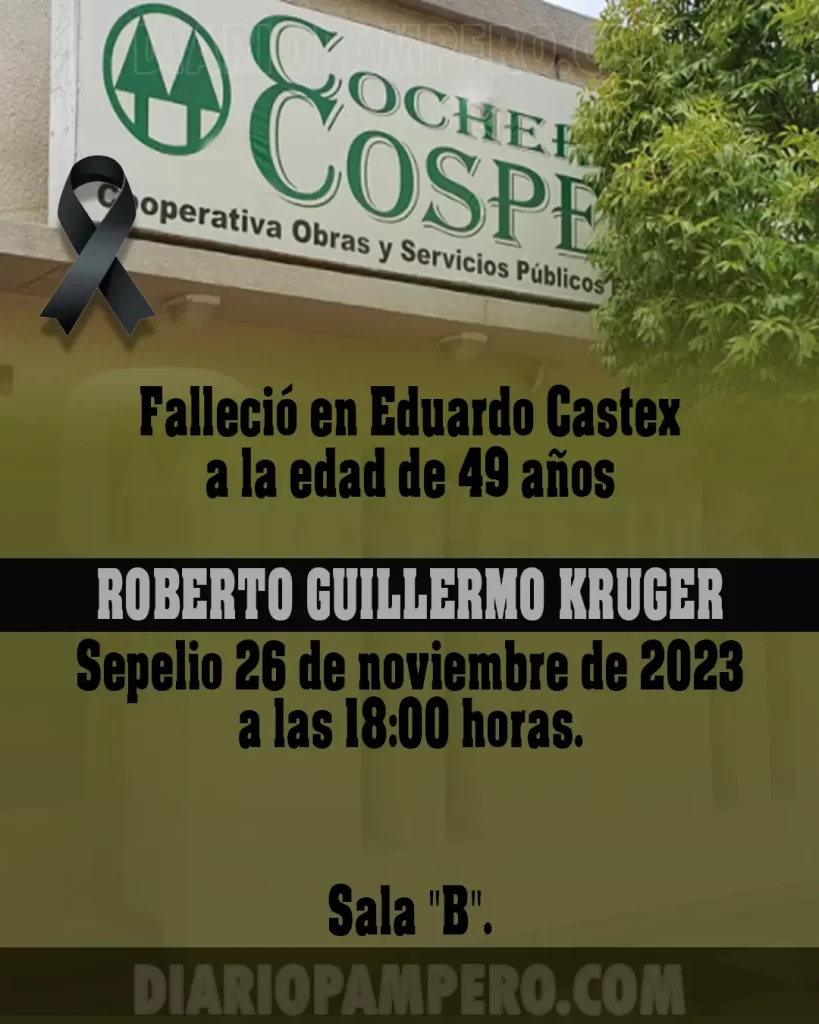 La información necrológica de la localidad fue proporcionada por Cochería COSPEC. de Cooperativa Popular de Electricidad de Eduardo Castex.