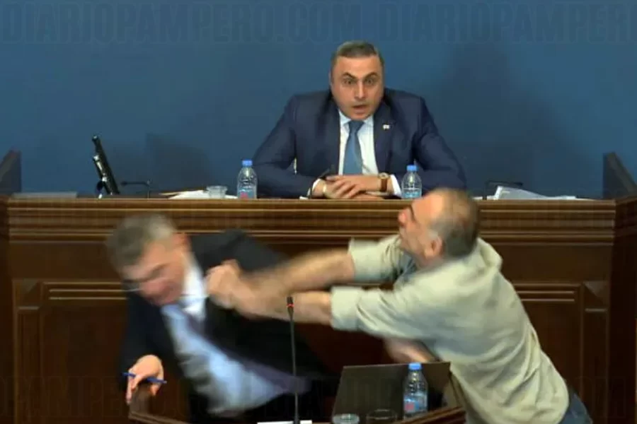Trompadas en el Parlamento de Georgia por Ley de Influencia Extranjera INTERNACIONALES