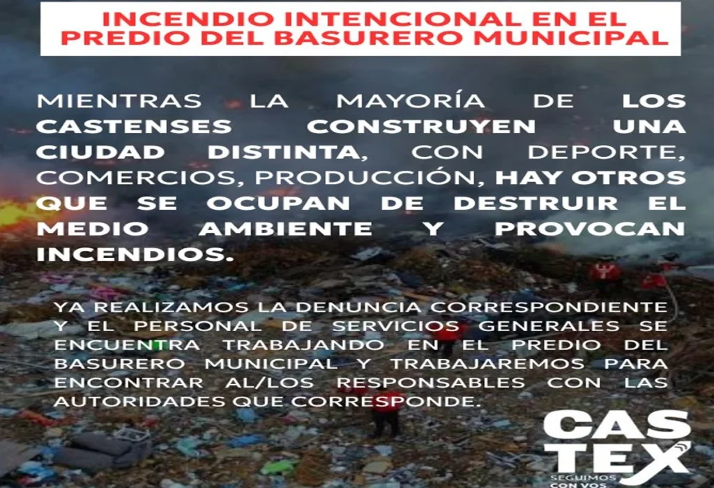 El Municipio de Eduardo Castex denuncia un incendio intencional