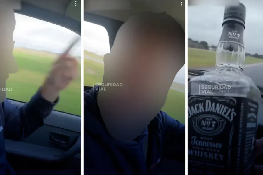 Un conductor fue filmado tomando whisky al volante en la Ruta 2